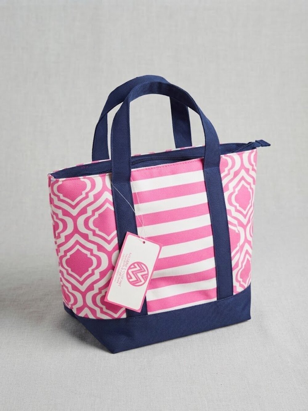 Macbeth Collection Pink Geometric Insulated Cooler Lunch Tote Bag NWT